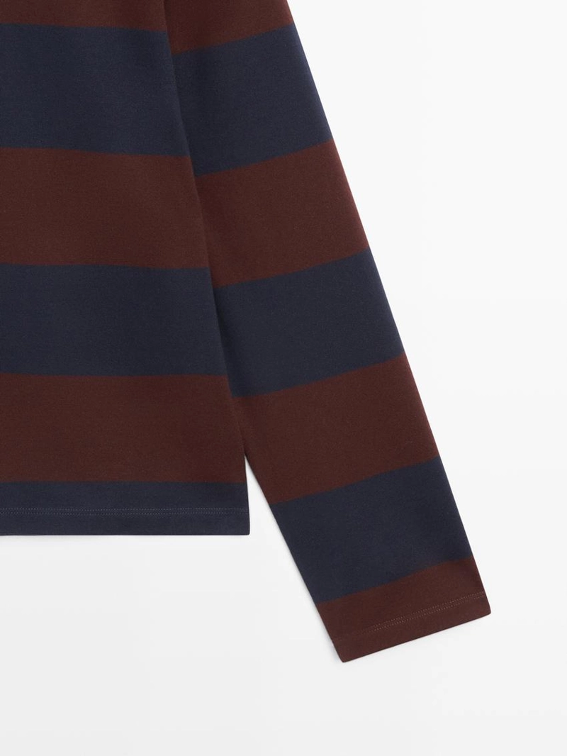 Поло с длинным рукавом из хлопка в полоску