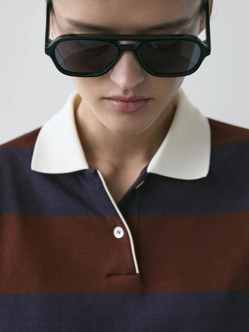 Поло с длинным рукавом из хлопка в полоску