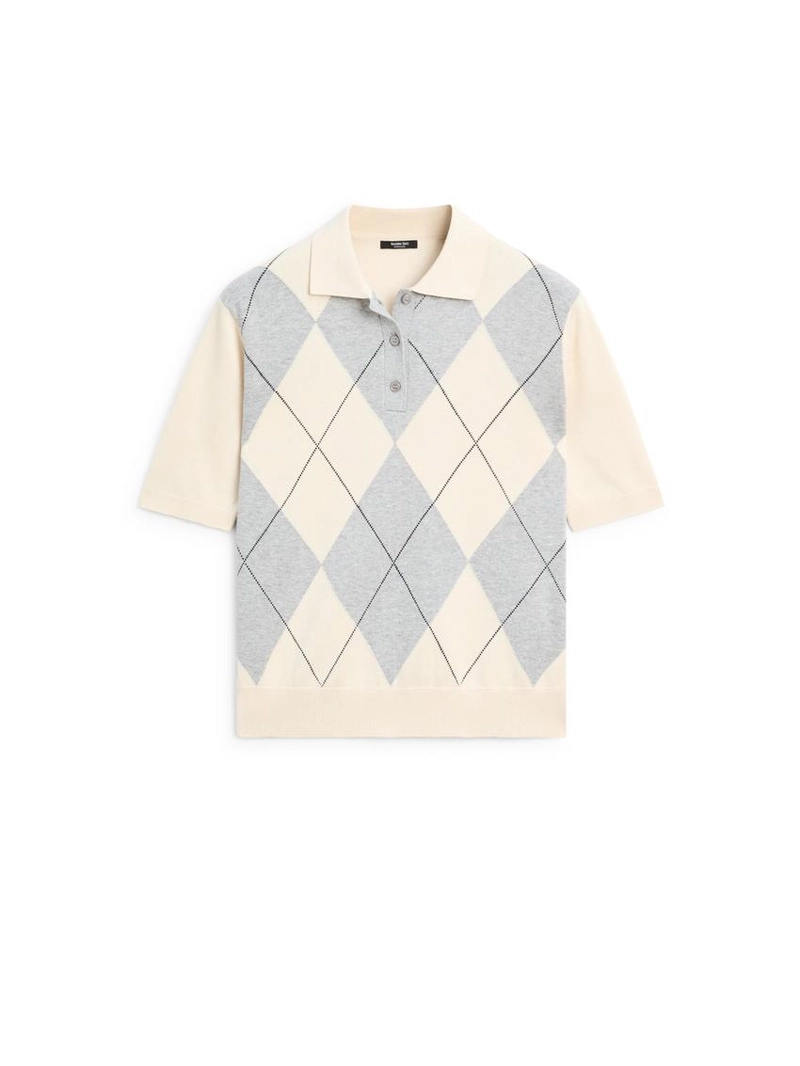 Водолазка с поло из джерси с узором из алмазной вязки