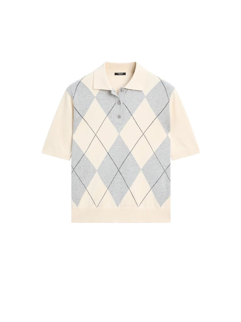 Водолазка с поло из джерси с узором из алмазной вязки