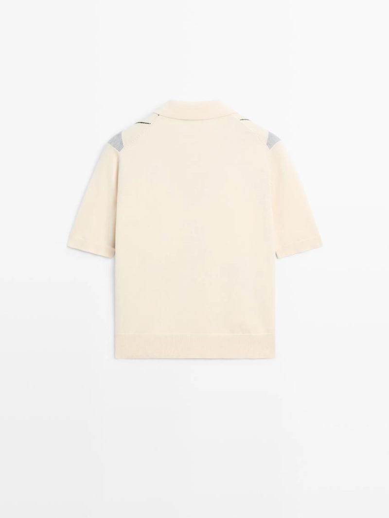 Водолазка с поло из джерси с узором из алмазной вязки