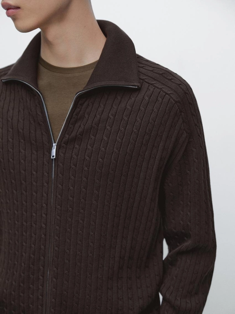 Кардиган с молнией из хлопковой плетеной вязки