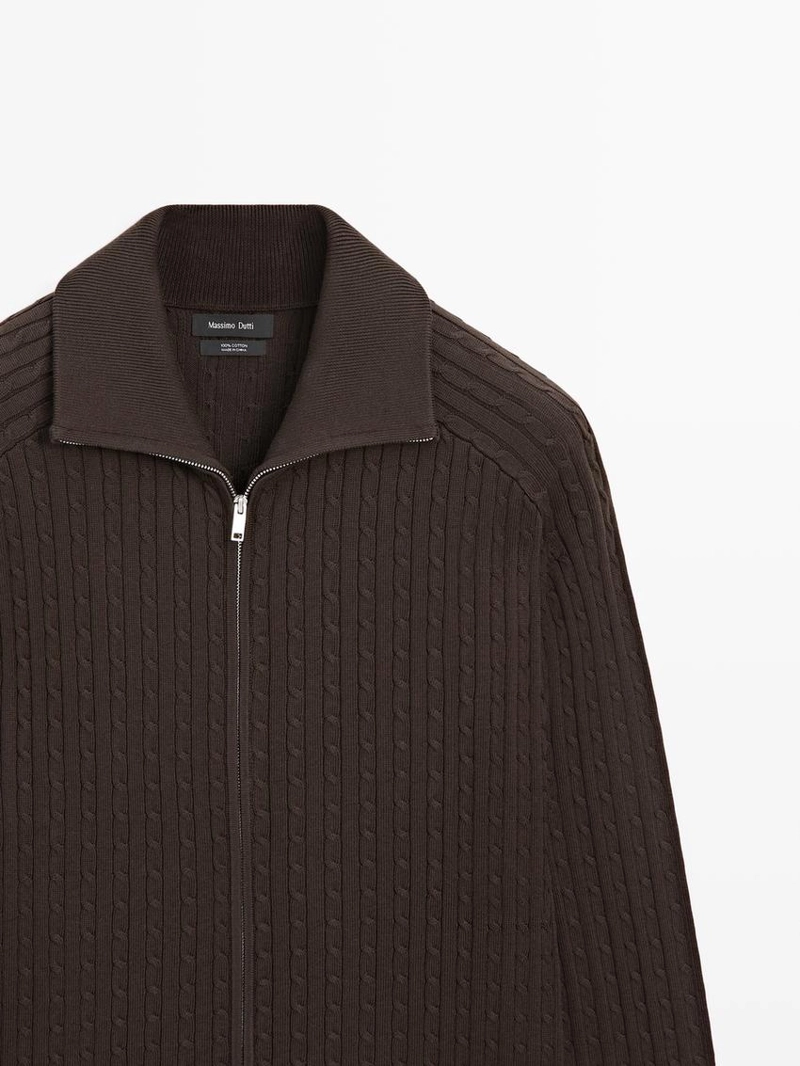 Кардиган с молнией из хлопковой плетеной вязки