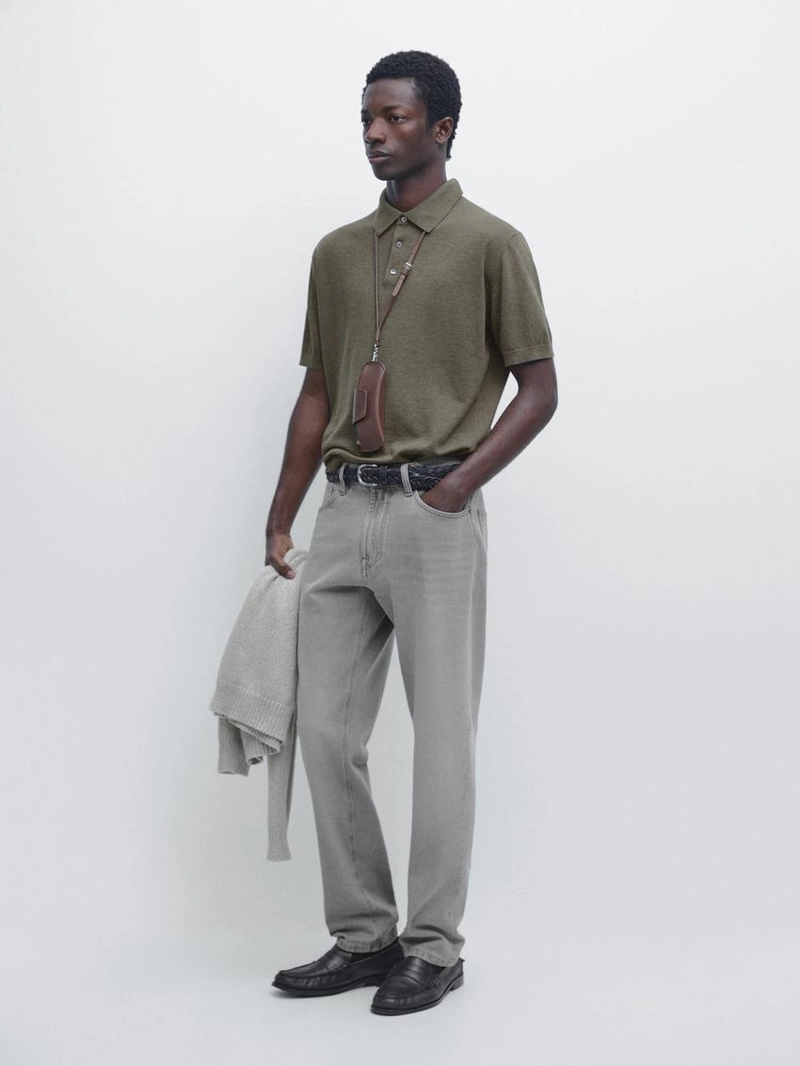 Поло-свитер из хлопкового трикотажа