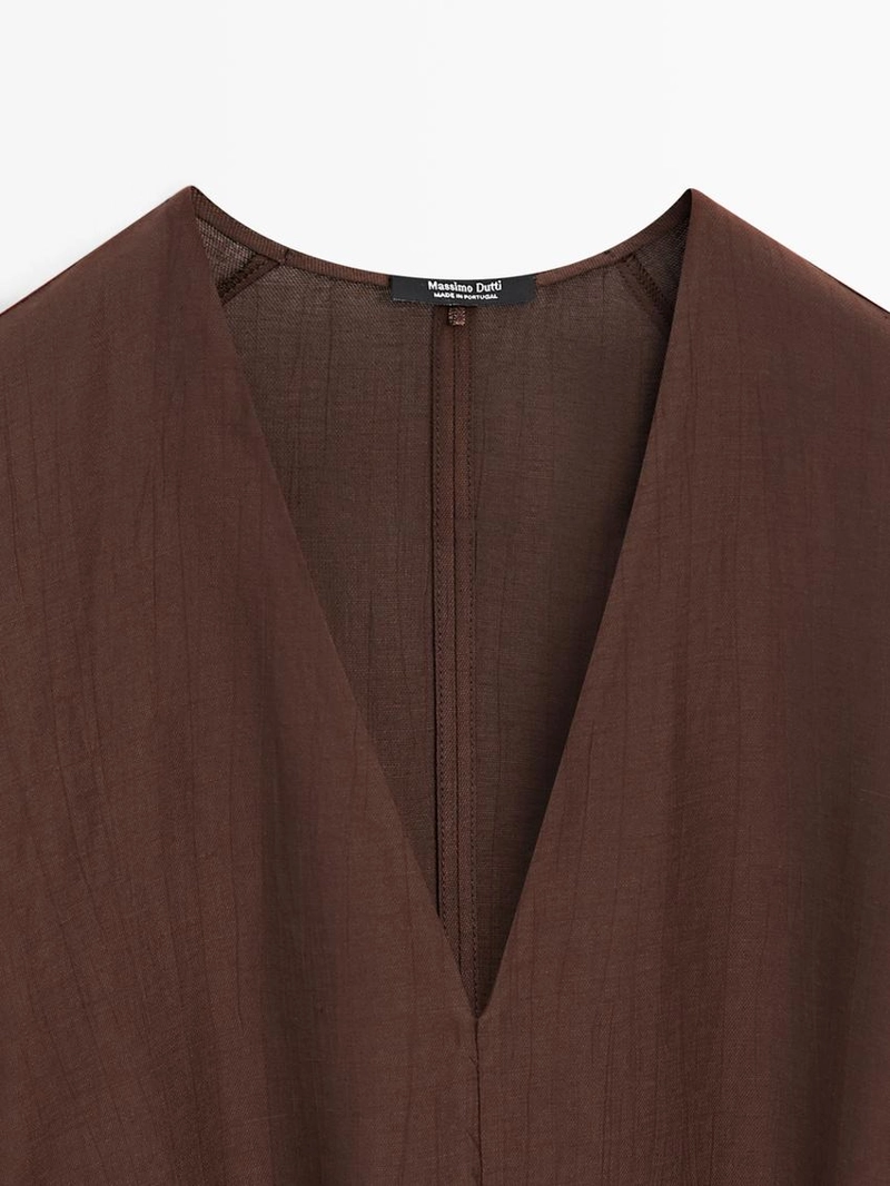 Платье-миди из льняно-вискозной ткани с поясом