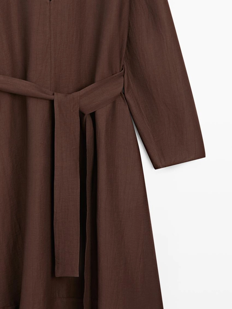 Платье-миди из льняно-вискозной ткани с поясом