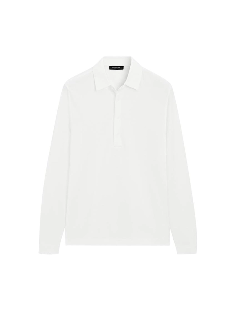 Поло из пике с длинными рукавами и деталями на планке