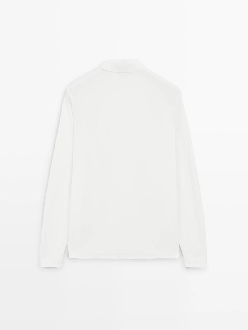 Поло из пике с длинными рукавами и деталями на планке