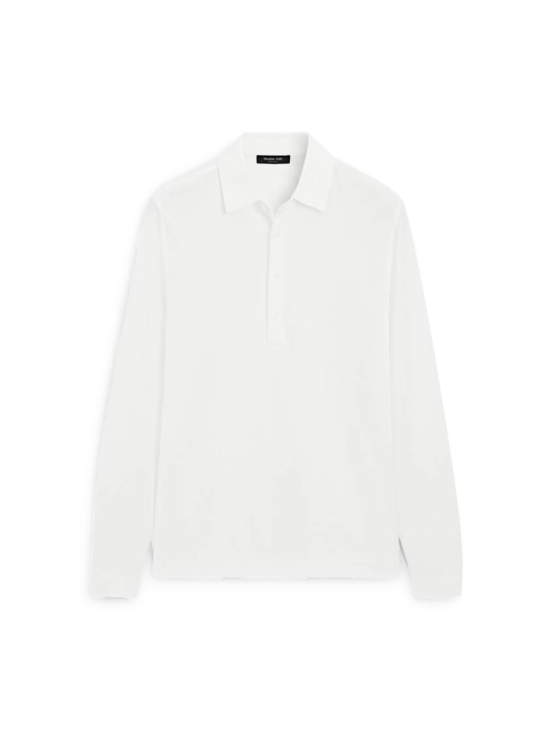 Поло из пике с длинными рукавами и деталями на планке