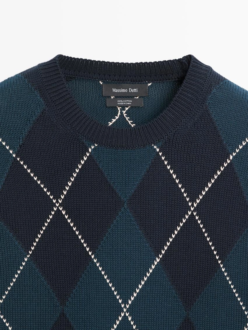 Водолазка из хлопкового трикотажа с деталями в стиле аргайл