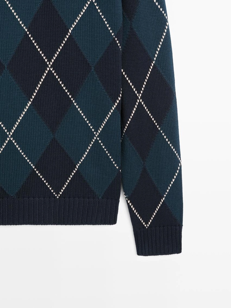 Водолазка из хлопкового трикотажа с деталями в стиле аргайл