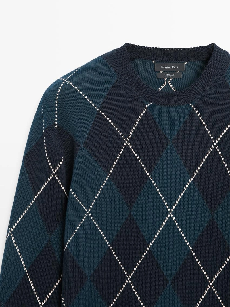 Водолазка из хлопкового трикотажа с деталями в стиле аргайл