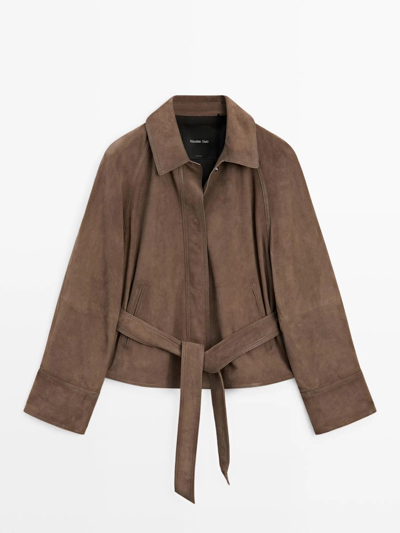 Замшевая кожаная куртка с поясом