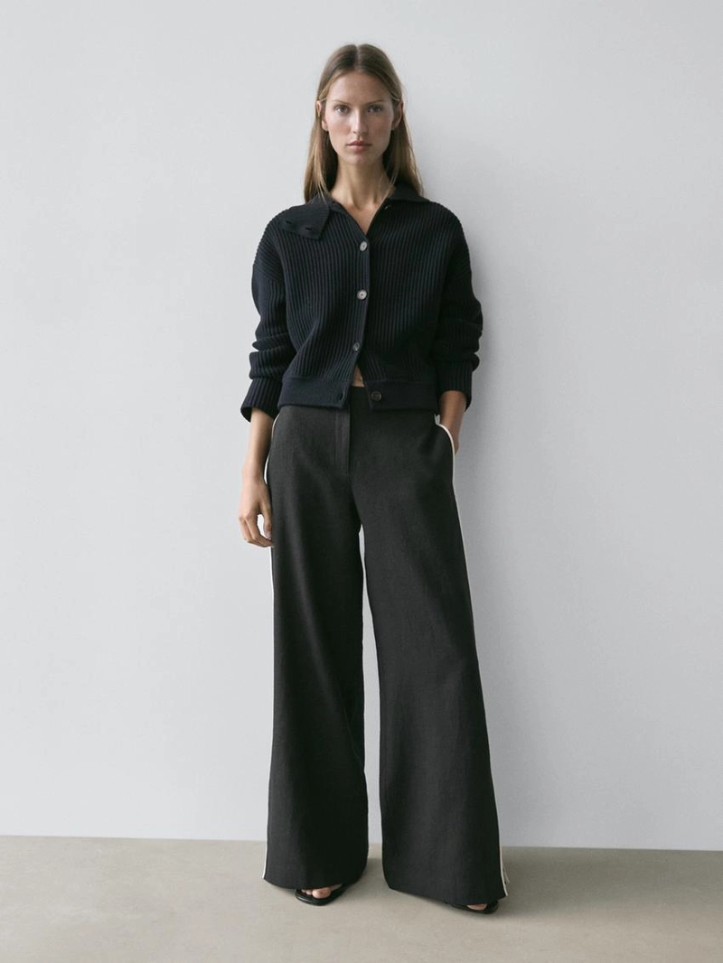 Льняные брюки с контрастным обрамлением