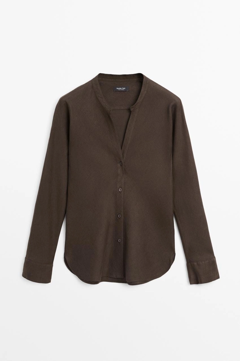 Рубашка с воротником стойкой из 100% льна