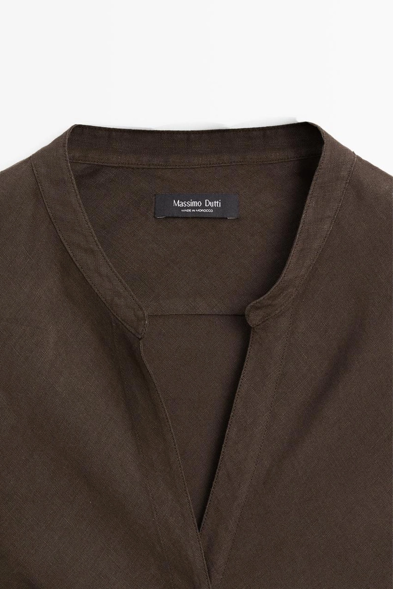 Рубашка с воротником стойкой из 100% льна