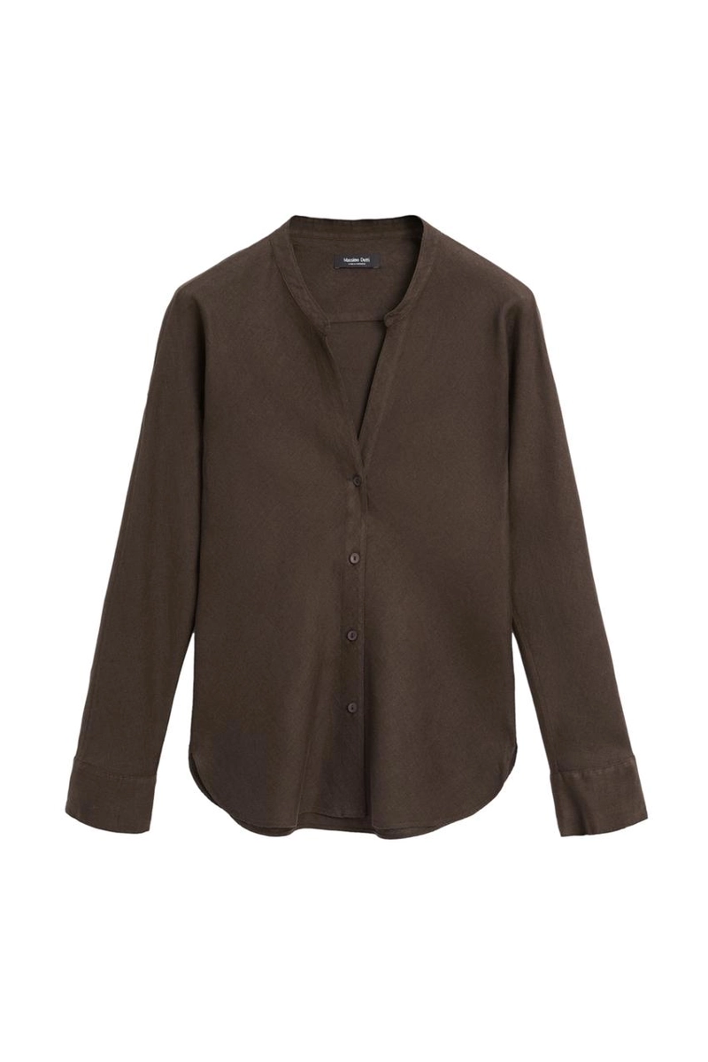 Рубашка с воротником стойкой из 100% льна