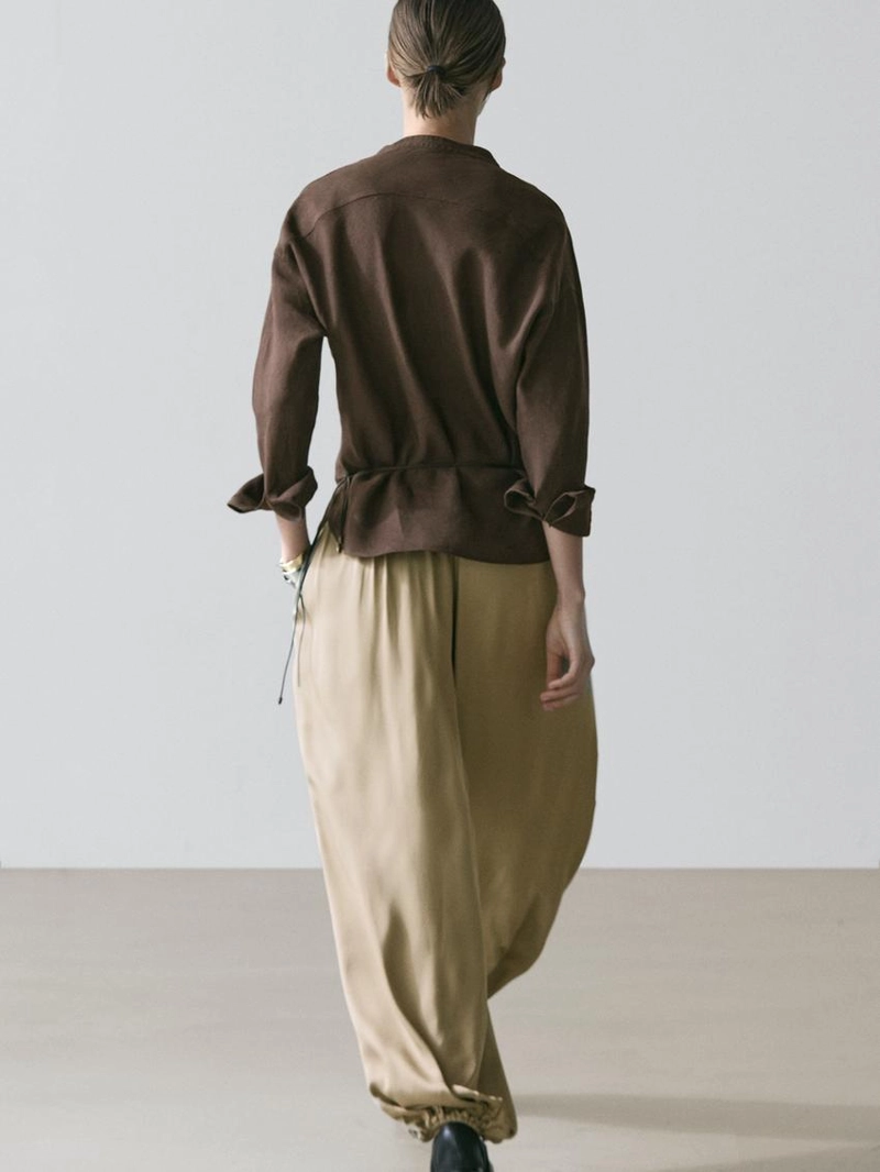 Рубашка с воротником стойкой из 100% льна