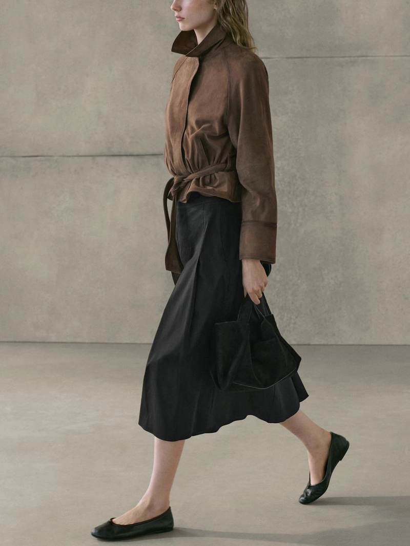 Юбка-миди с мягкими складками из хлопкового смесового материала