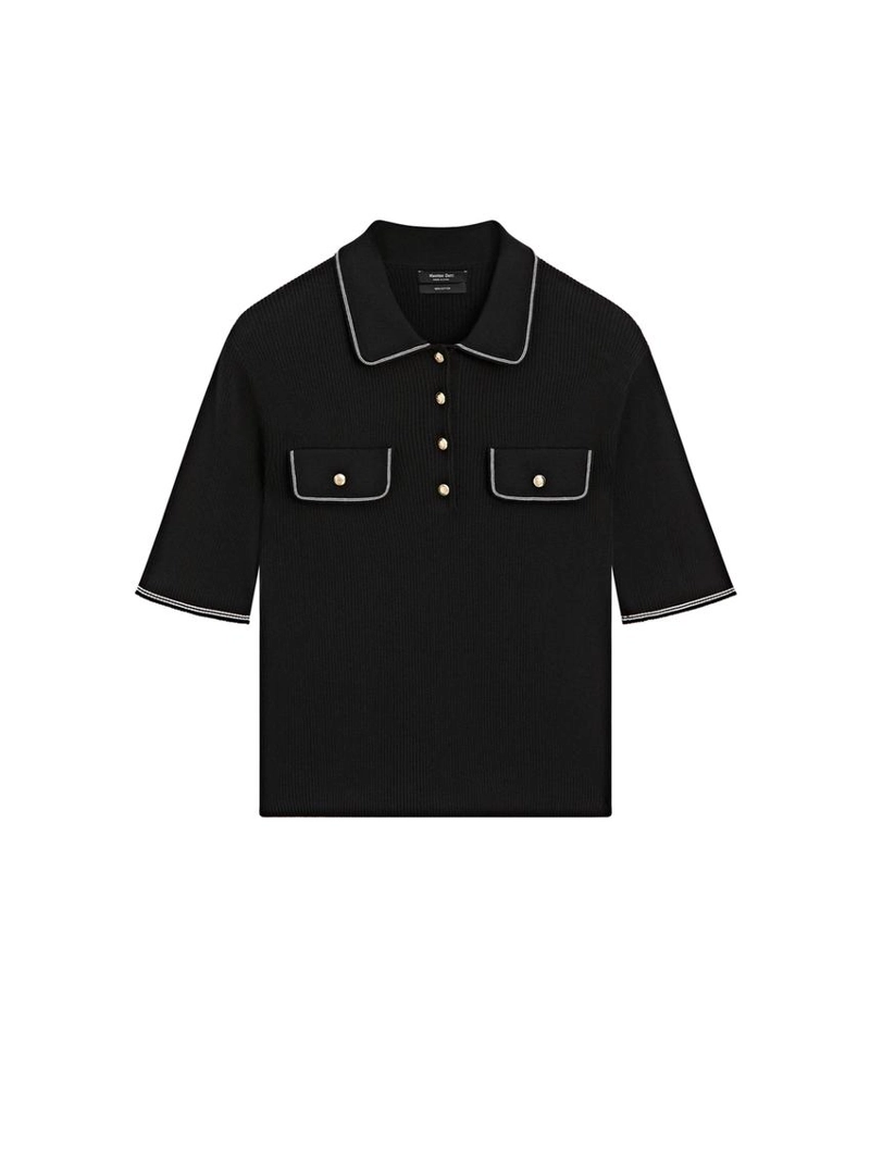 Поло из хлопкового трикотажа с контрастными деталями