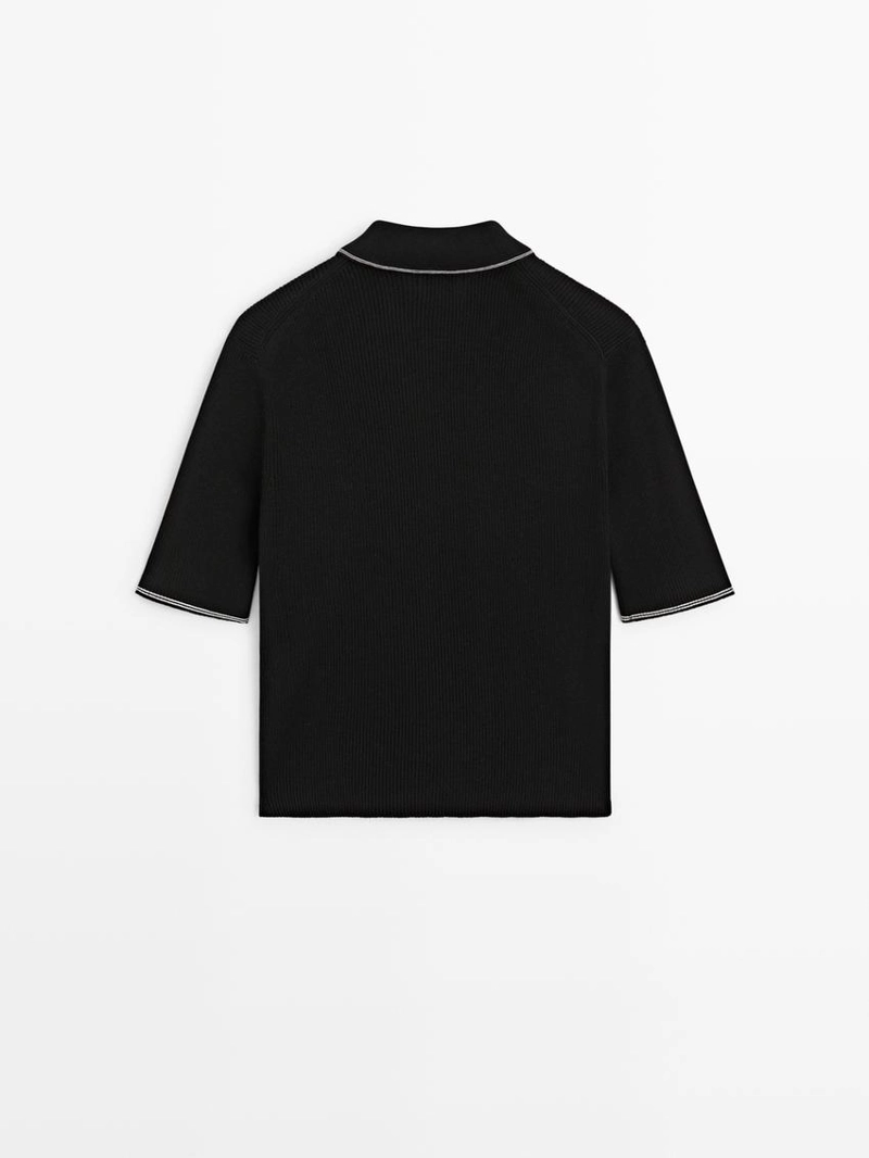 Поло из хлопкового трикотажа с контрастными деталями