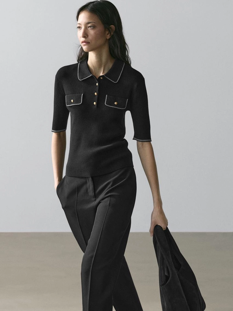 Поло из хлопкового трикотажа с контрастными деталями