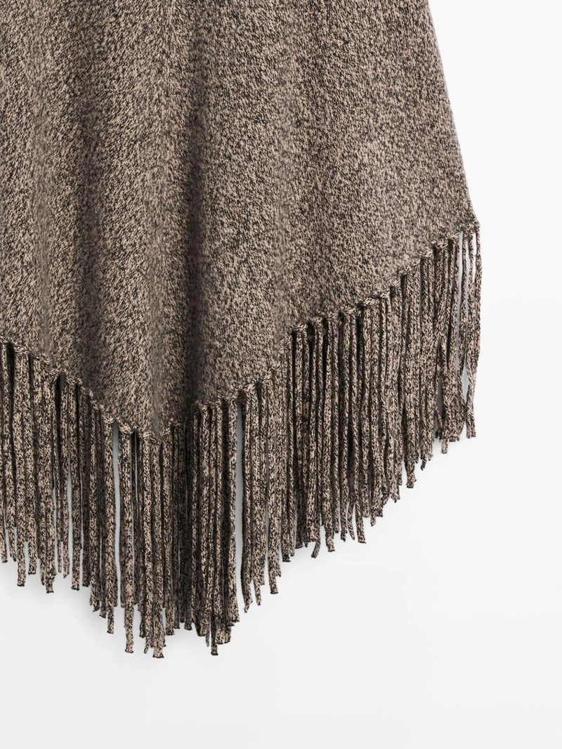 Плед из шерстяной смеси с мулене и бахромой