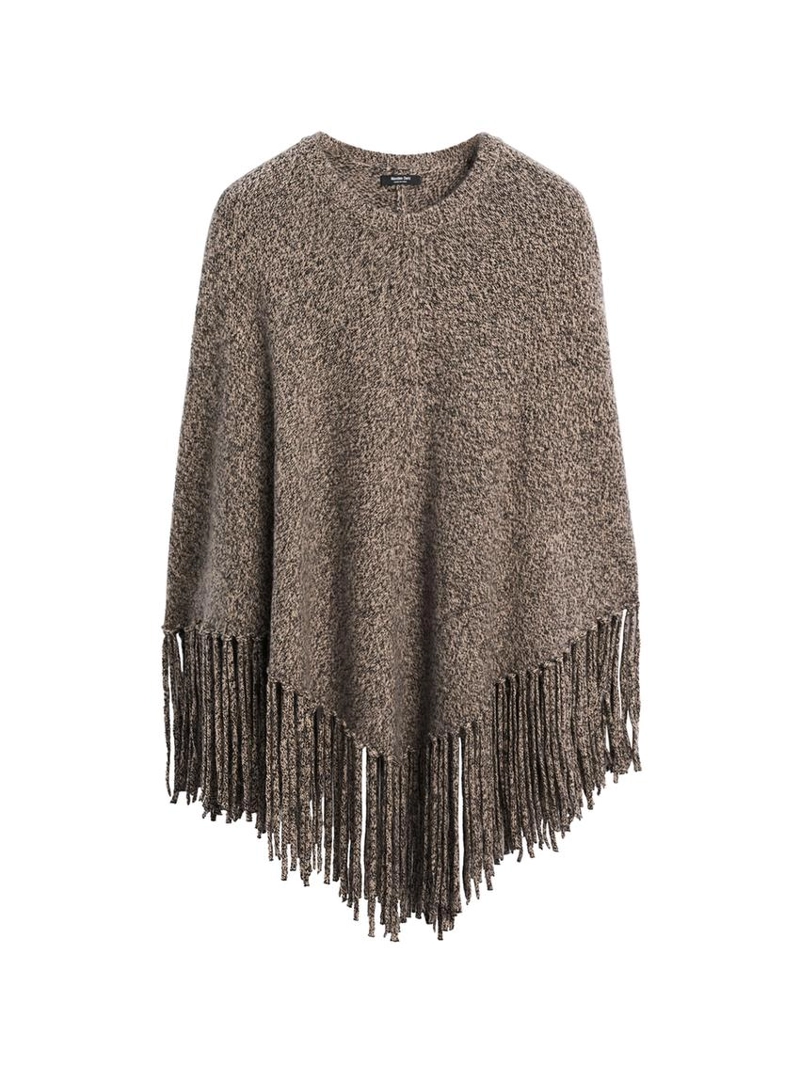 Плед из шерстяной смеси с мулене и бахромой