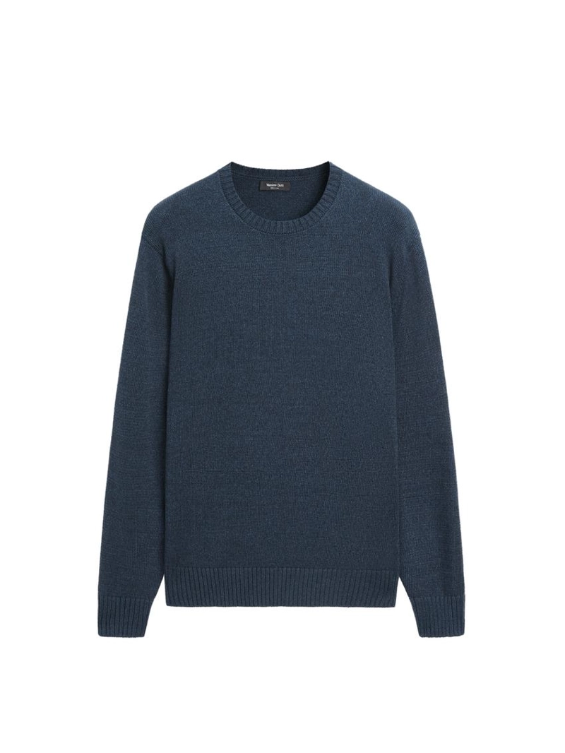 Джинсовый эффект вязаный свитер с круглым вырезом