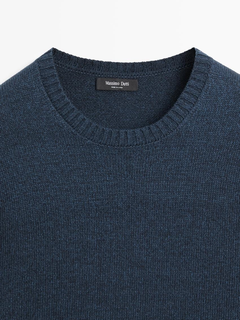 Джинсовый эффект вязаный свитер с круглым вырезом