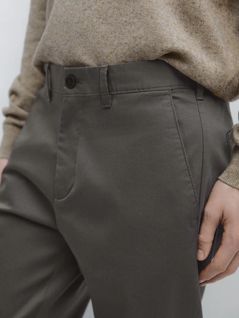 Хлопковые брюки приталенного кроя из смесовой ткани massimo dutti