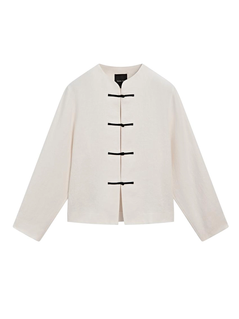 Льняная рубашка-овершерт с деталями на пуговицах