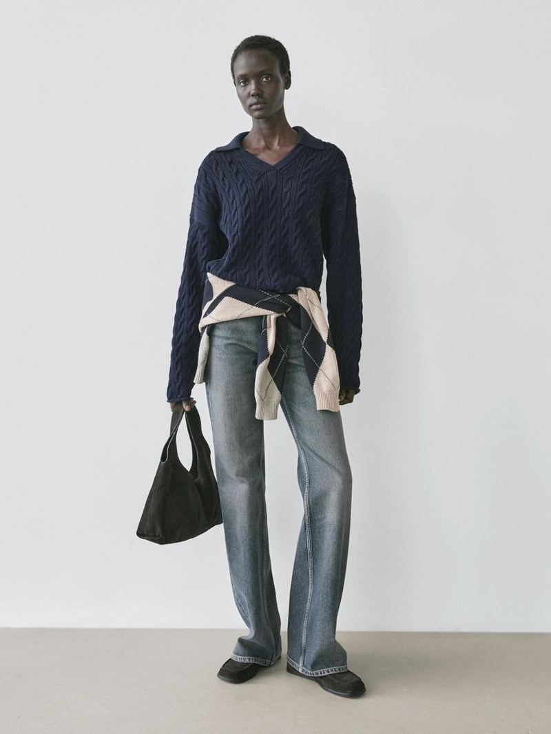 Водолазка из хлопково-шерстяной смеси с воротником-поло