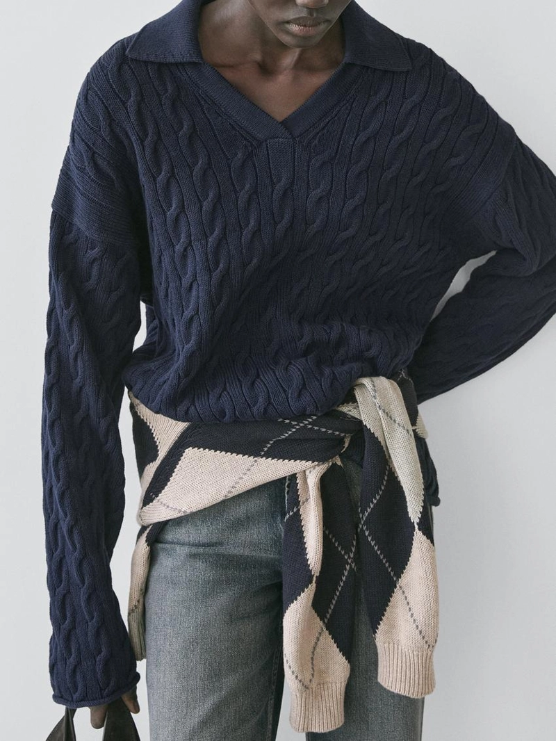 Водолазка из хлопково-шерстяной смеси с воротником-поло