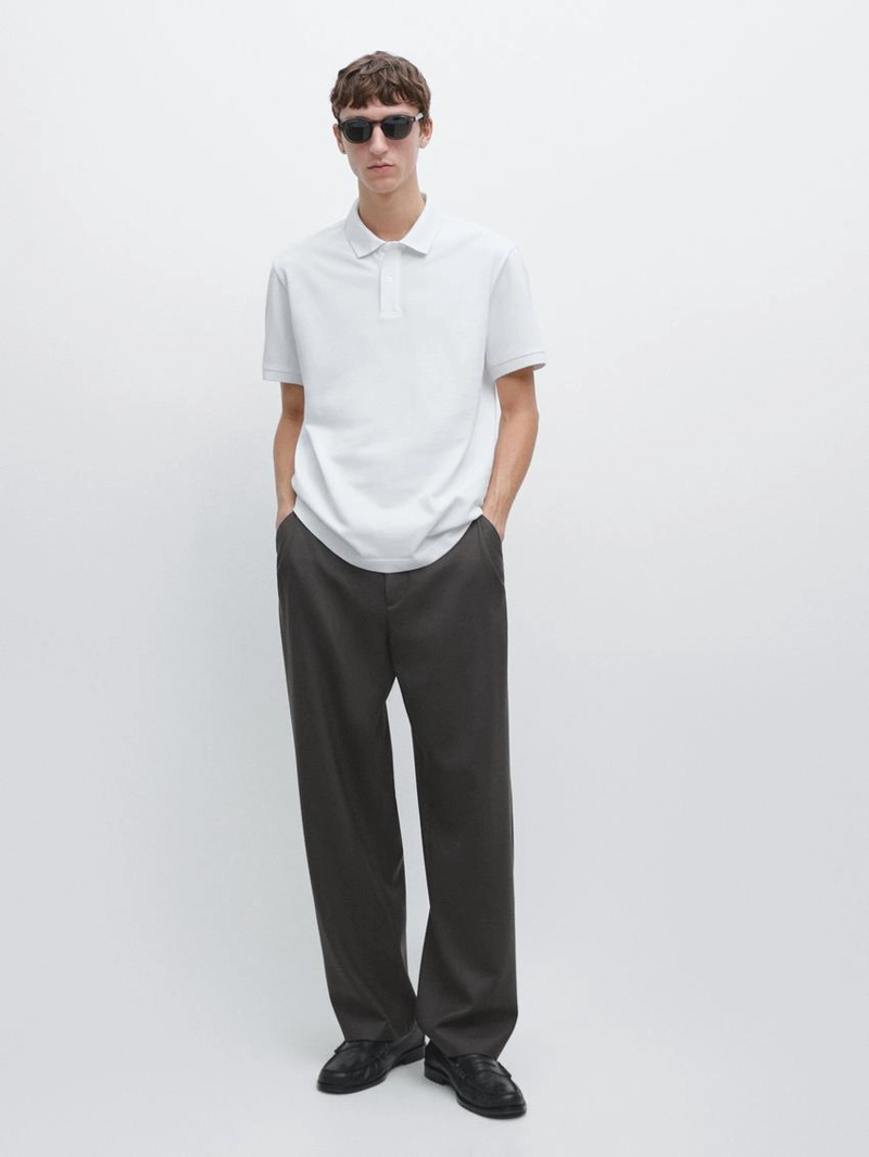 Поло из микротекстурированного хлопкового пике massimo dutti