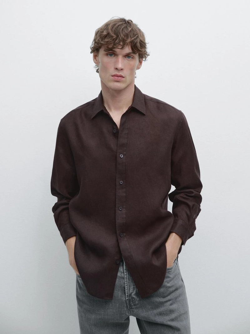 Рубашка из 100% льна в стиле slim fit