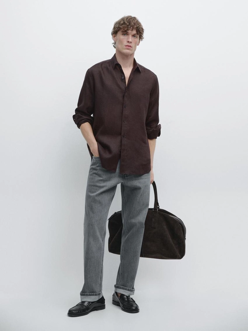 Рубашка из 100% льна в стиле slim fit