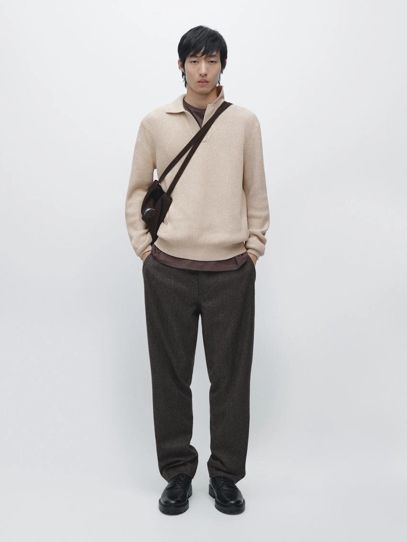 Свитер-поло из хлопкового вязаного полотна