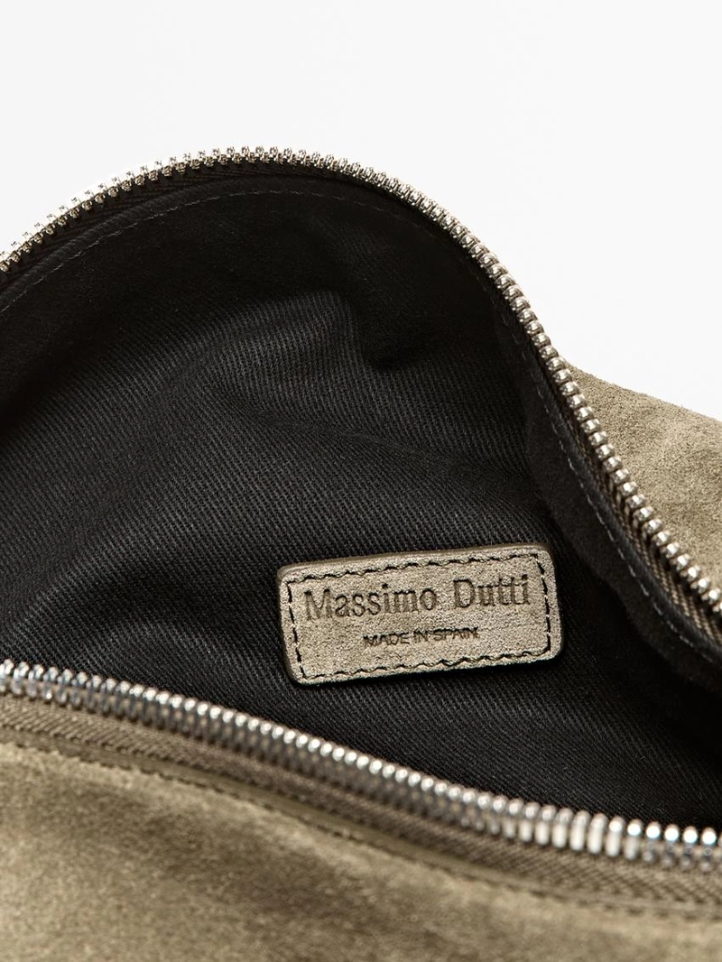 Сумка-сатчел из замши коричневая massimo dutti