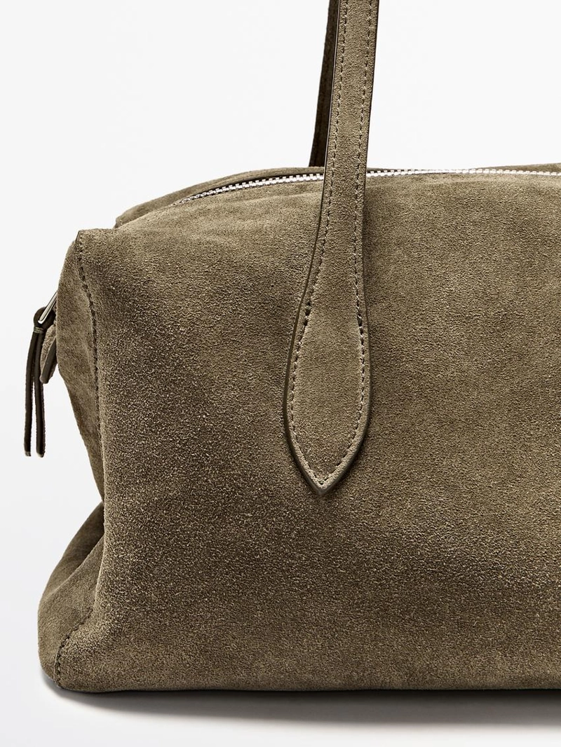 Сумка-сатчел из замши коричневая massimo dutti