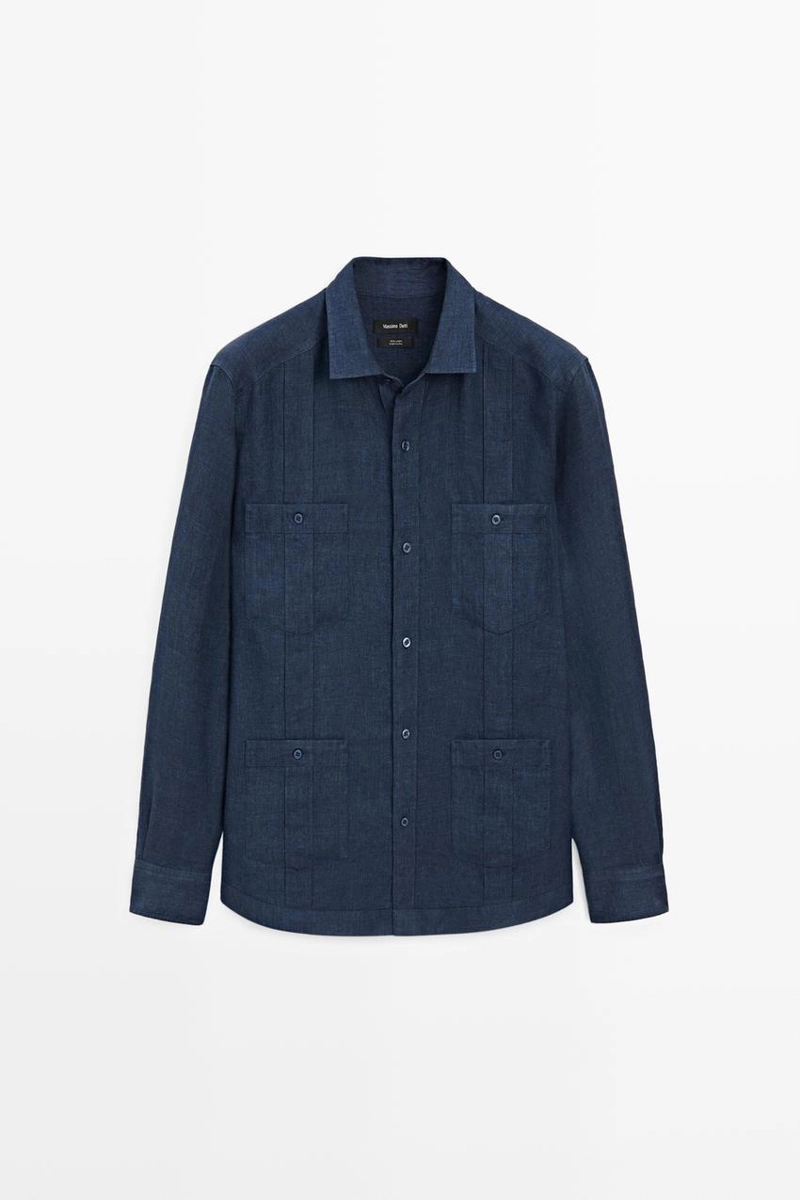 Рубашка regular fit из 100% льна с карманами