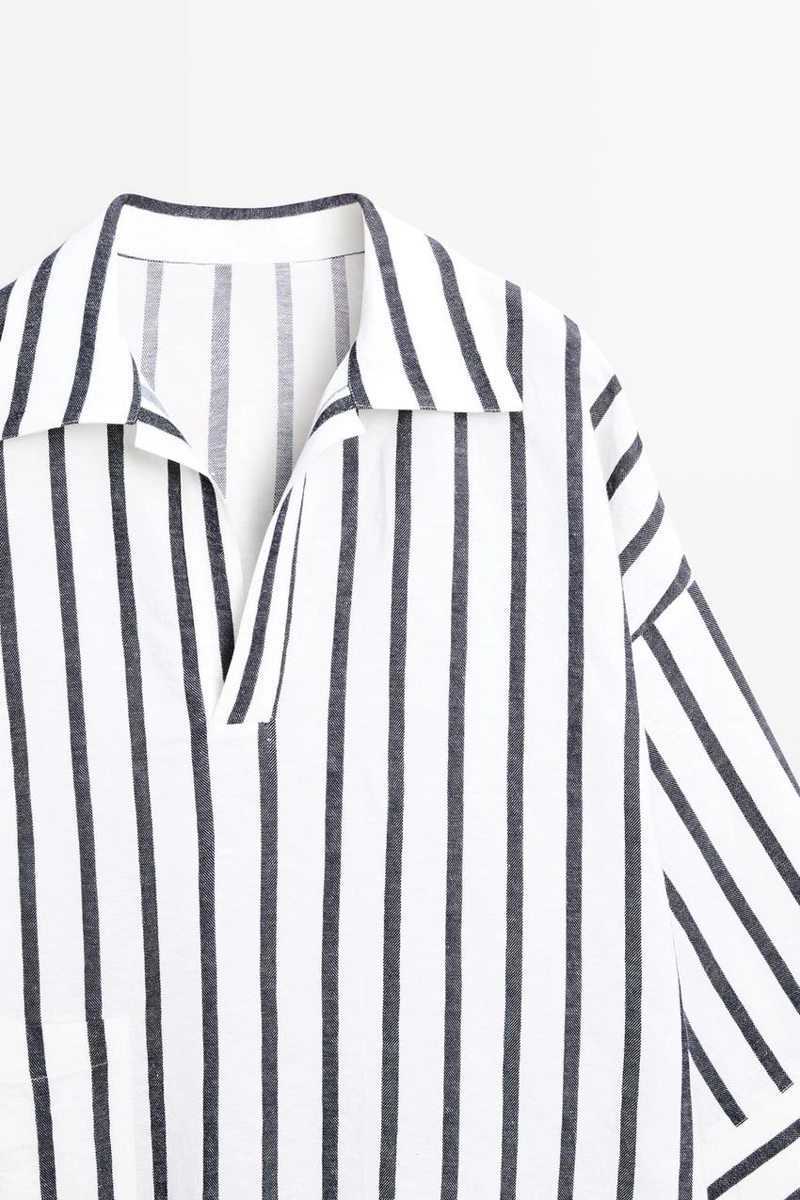 Рубашка с полосками в стиле oversize из льняной смеси