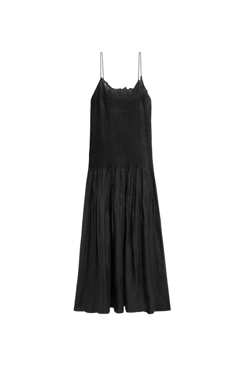 Свободное вышитое миди-платье с деталями пинтиков