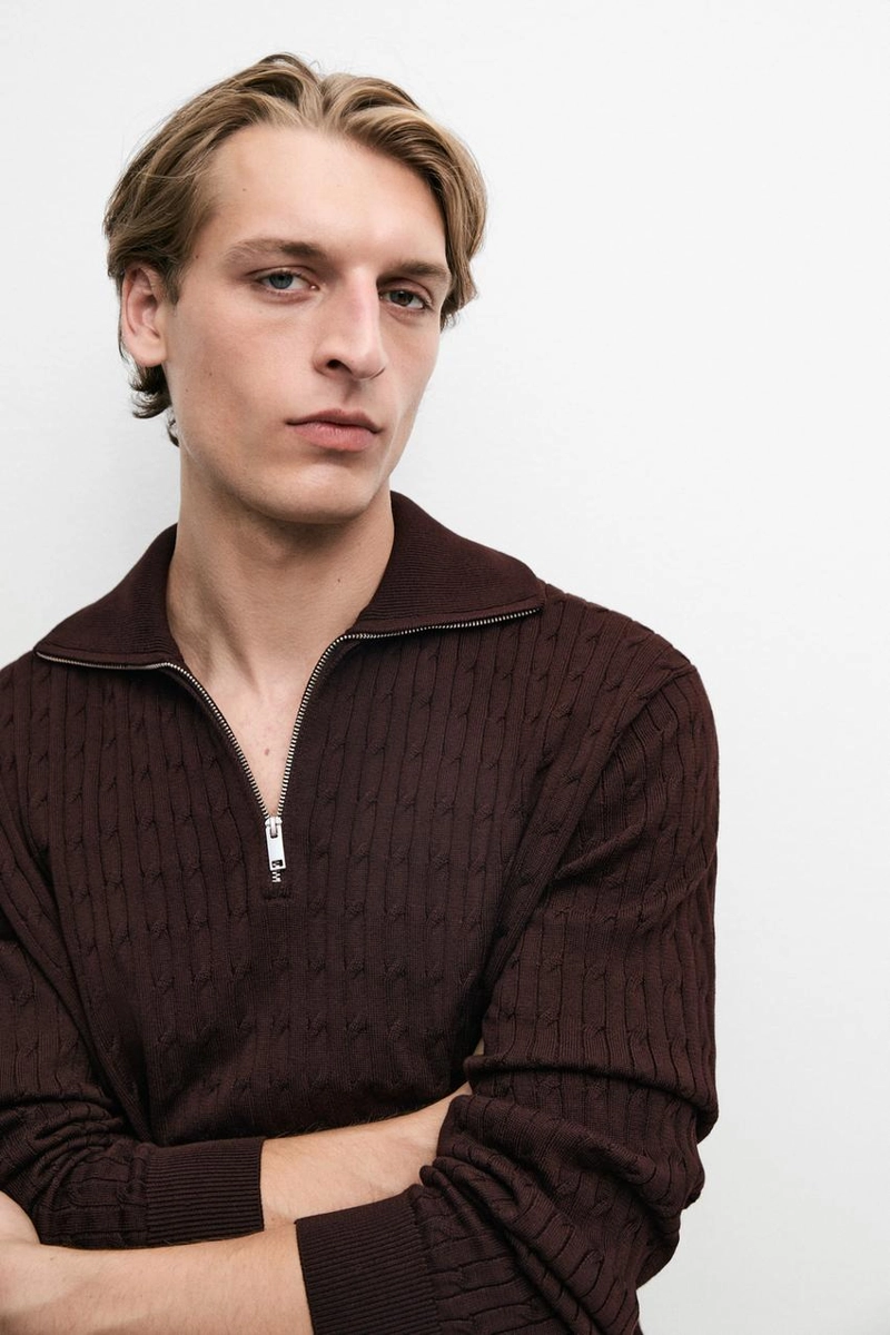Вязаный свитер с воротником-стойкой и молнией massimo dutti