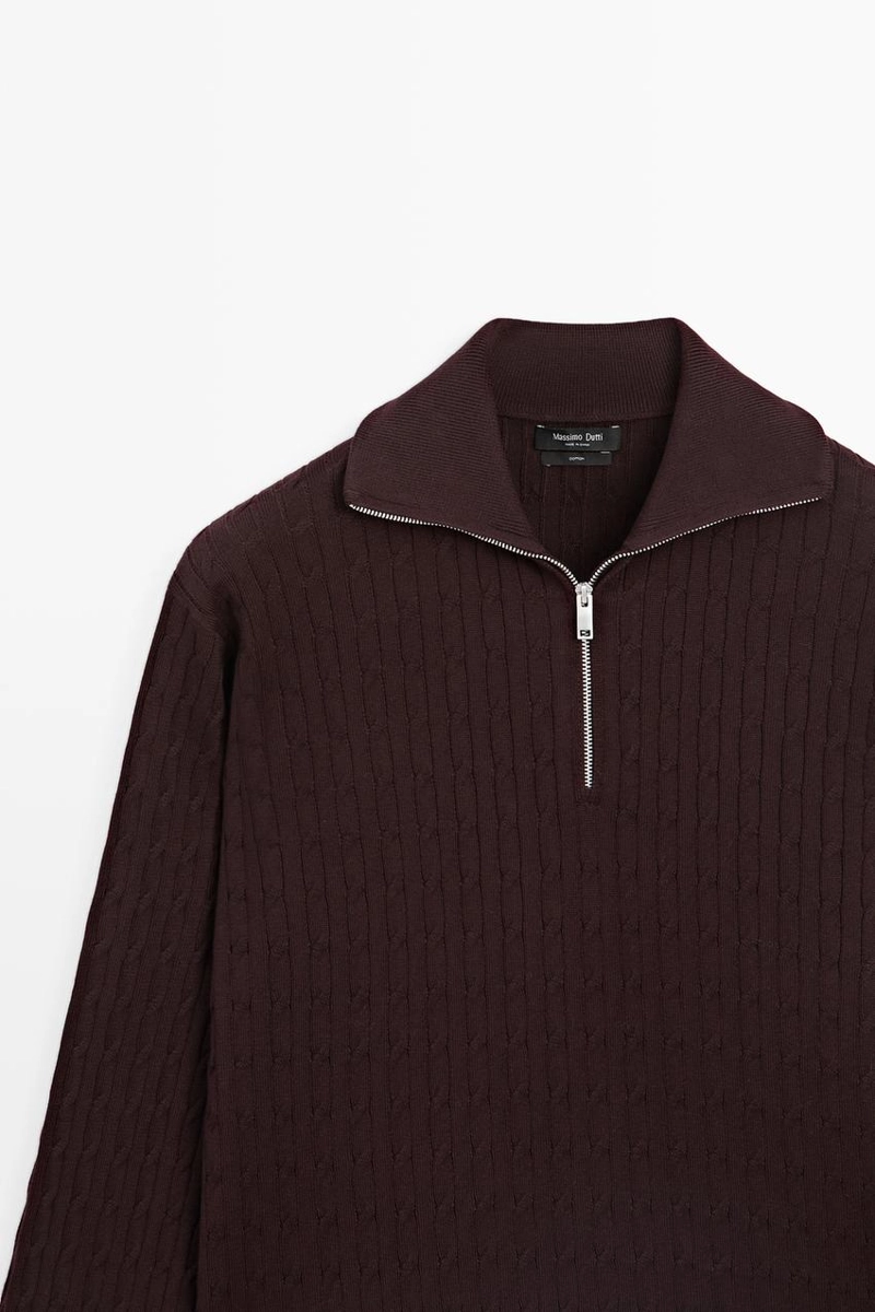 Вязаный свитер с воротником-стойкой и молнией massimo dutti