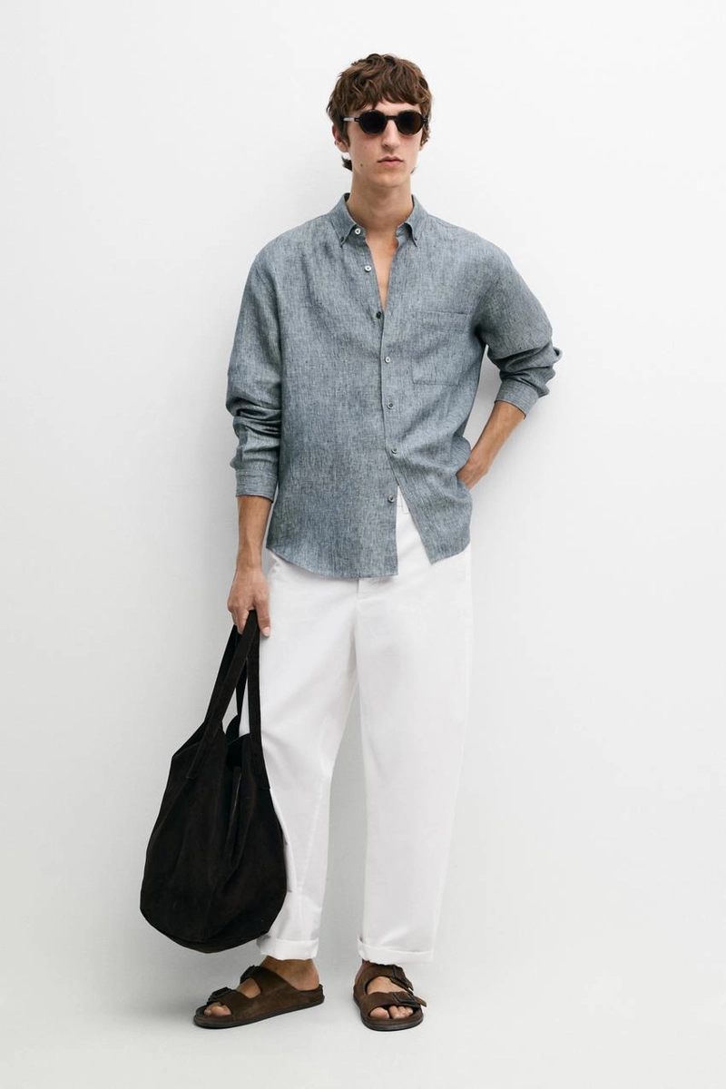 Рубашка regular fit из меланжевого льна 100%
