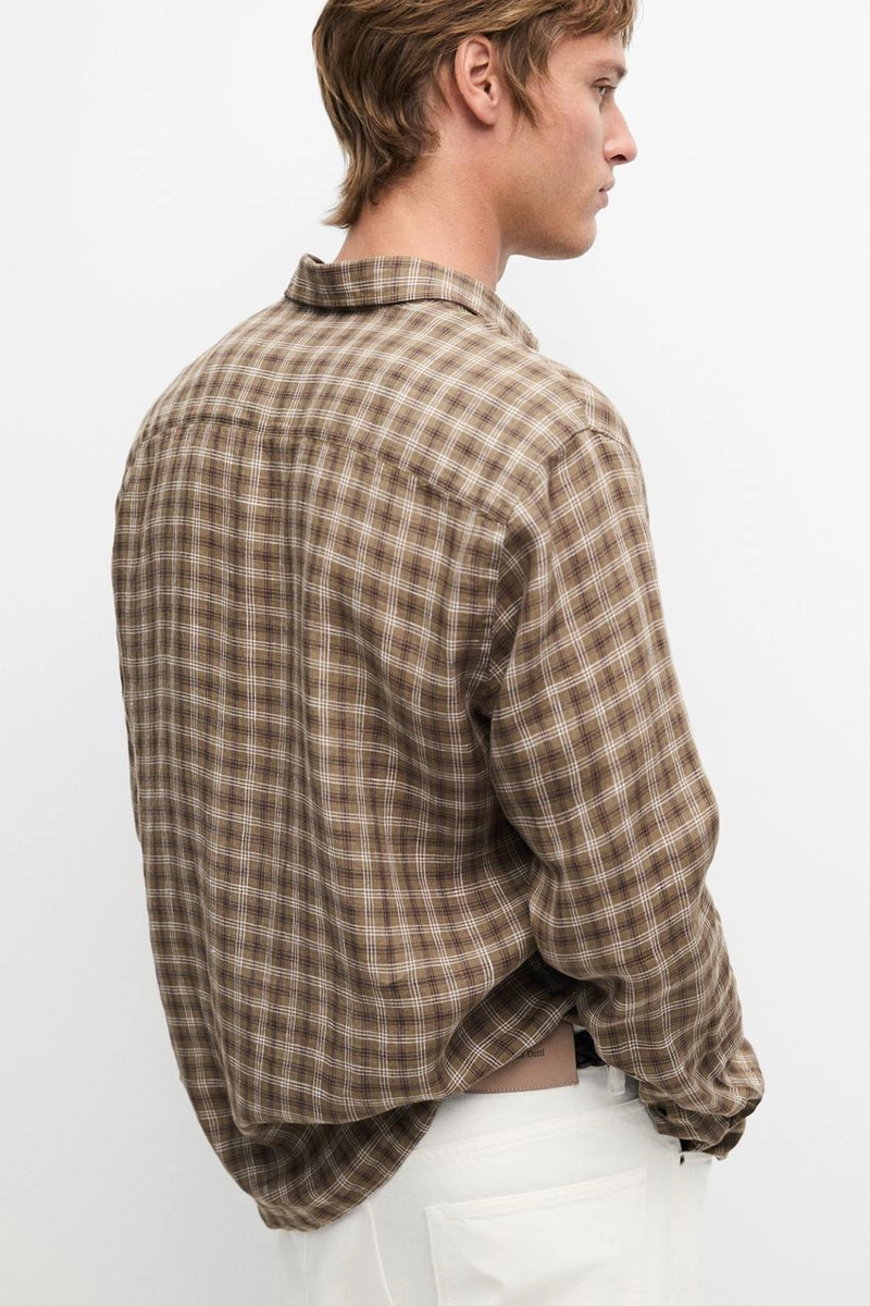 Рубашка в клетку из 100% льна, классического кроя