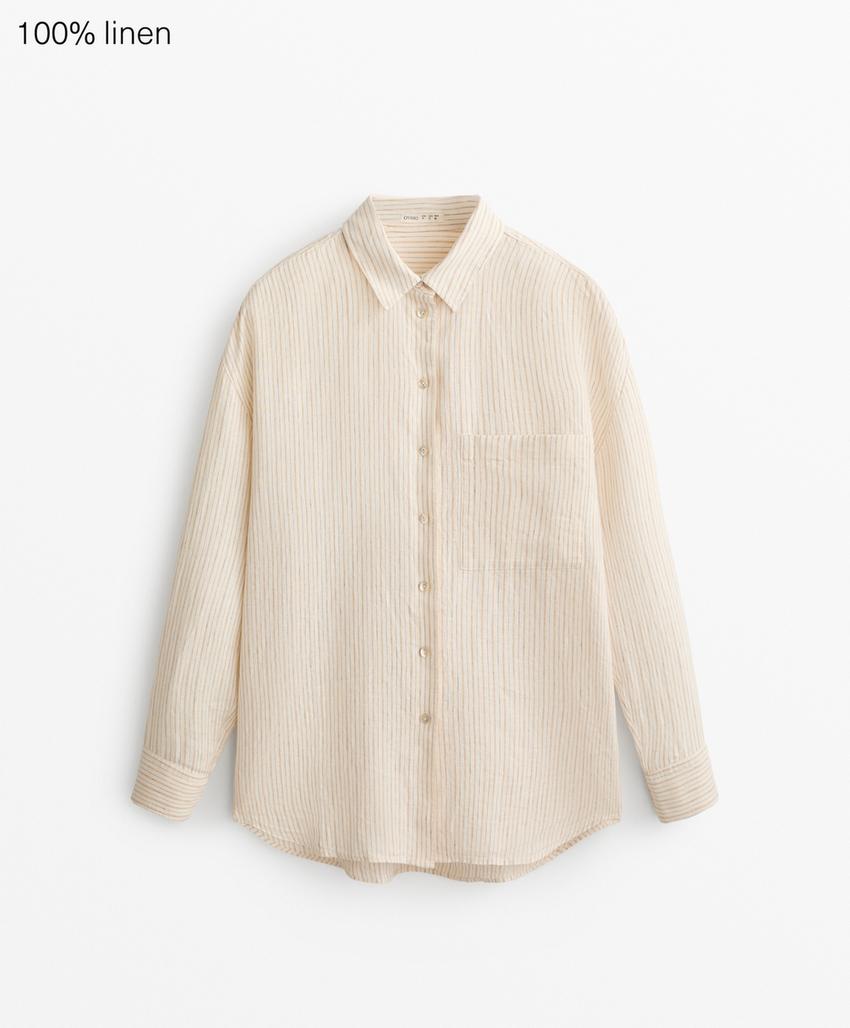 Рубашка в полоску из 100% льна свободного кроя