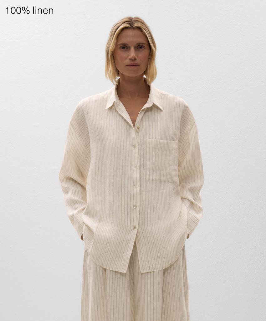 Рубашка в полоску из 100% льна свободного кроя