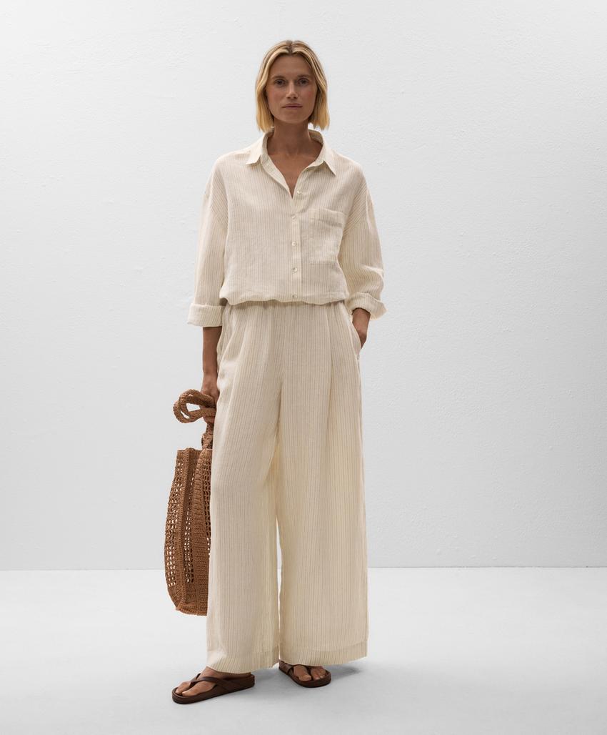 Рубашка в полоску из 100% льна свободного кроя